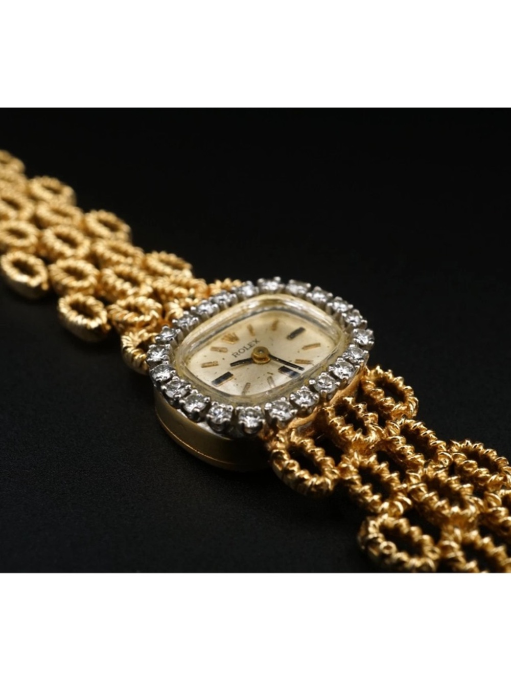 Rolex Ladies Gold Bracelet Watch with Diamond Halo